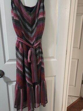 RACHEL Rachel Roy Striped Chevron Midi Dress in Pink and Gray
